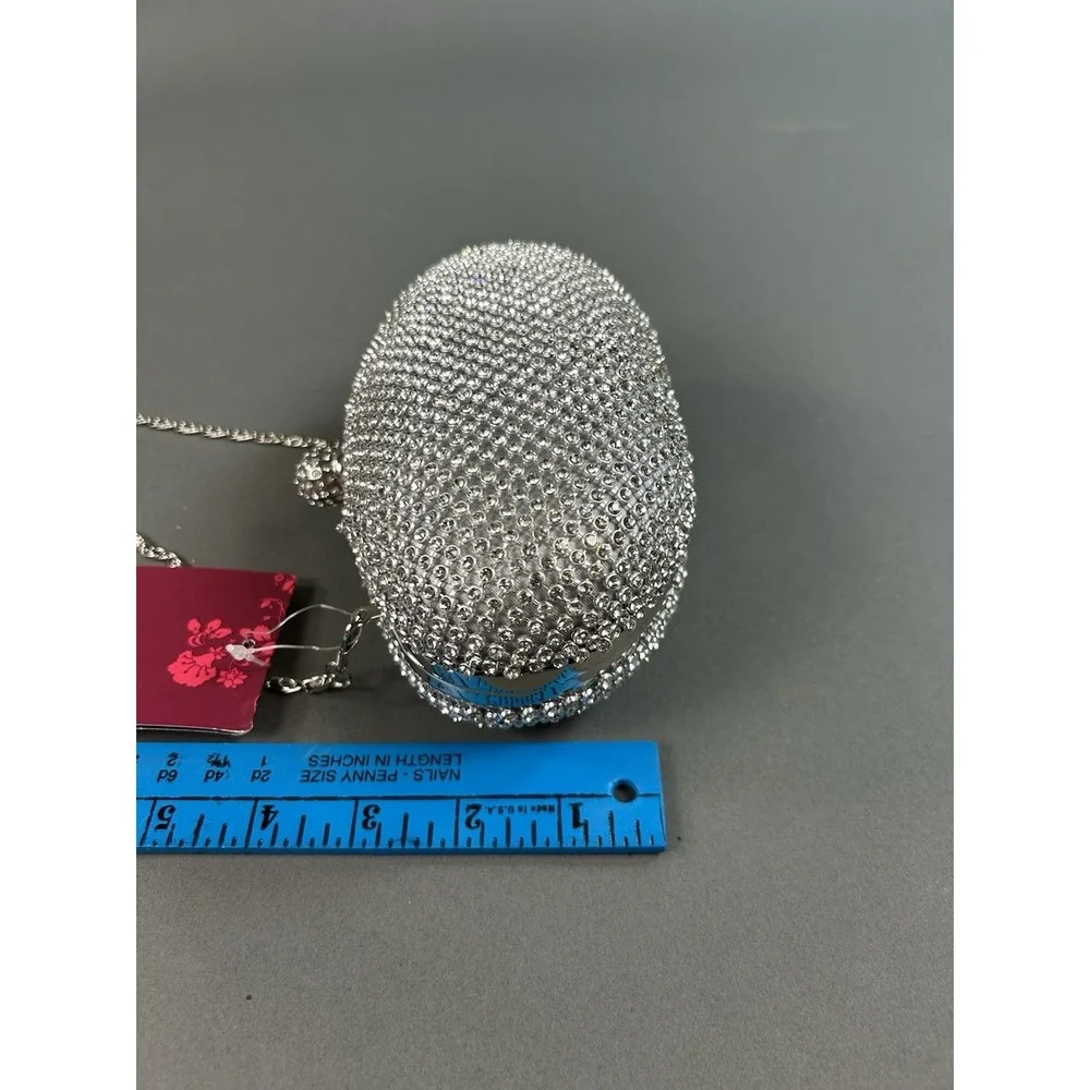 Lulu Townsend Silver Crystal Rhinestone Oval Evening Clutch Purse Chain NWT
